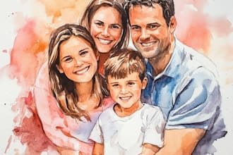 do watercolor family portrait illustration and friendship portrait