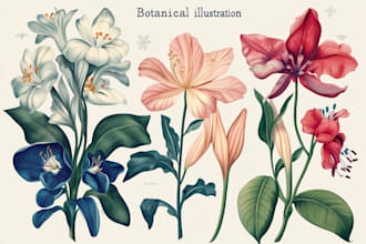 draw botanical illustrations of flowers, plants and fruits
