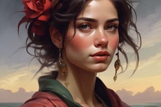 draw realistic digital portrait art in oil painting style