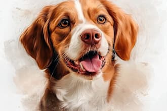draw custom digital oil painting, watercolor style pet portrait