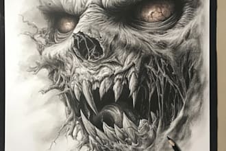 create fantasy,mystical,horror,dark art, metal illustration