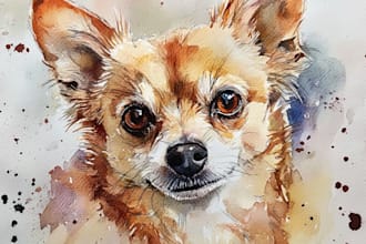 paint sketch and watercolor pet portrait painting