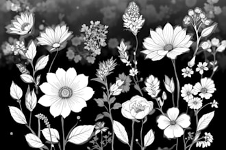 draw botanical illustrations of flowers, plants, line art