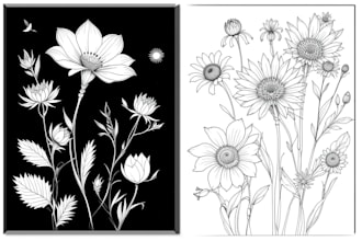 draw line art illustrations, botanical flowers, plants