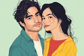 draw couple, family or group to vector cartoon portrait
