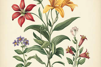 draw botanical illustrations of flowers, plants and fruits