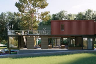 design shipping container homes,3d unit house,modern style,pool, exterior render