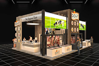 design realistic 3d trade booth,exhibition stand,mall stall,kiosk and set design