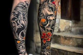 create a tattoo design for leg sleeve