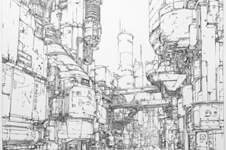 draw illustration of futuristic cyberpunk city