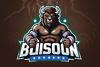 do awesome bison mascot logo design with company