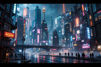 design a cyberpunk futuristic city art