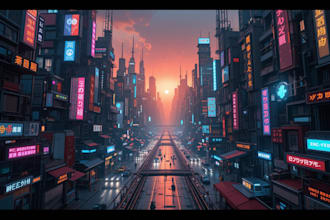 make a cyberpunk futuristic city art