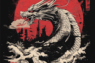 create japanese style or monoline illustration for tshirt merch