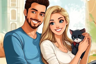 draw your couple into lovely disney cartoon portrait