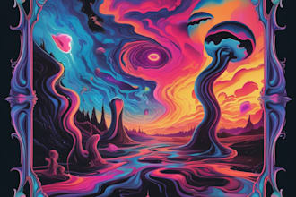 draw surreal psychedelic illustration, poster, cover album