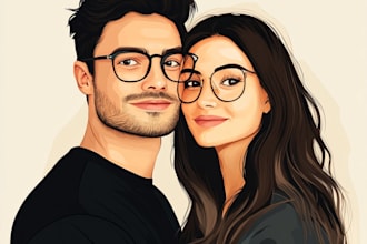 draw custom anime couple portrait and wedding illustration