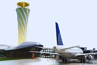 do 3d airport design, digital staging for airport interiors, 3d car park