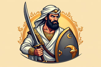 make a high quality arabian warrior sword mascot logo design with new concept