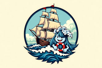make eye catching old ship wave mascot logo  just in 12 hours