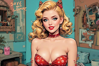 make cute nsfw pin up comic, pin up girl, pin up art