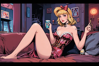 crate a fantasy art nsfw comic pin up girl character for you