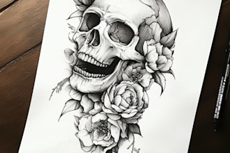 create black and white flash tattoo design