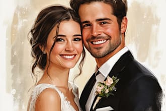 create a couple portrait, wedding illustration