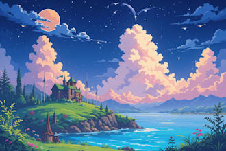make 2d game concept art background and environment