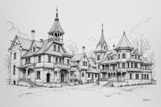 draw architectural sketches of buildings and houses