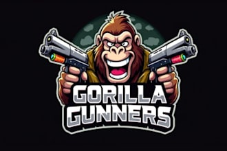 design eye catchy gorilla gunner mascot logo in 12 hours