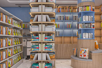 renew 3d library interior, workspace, office design, cgi rendering, walkthrough