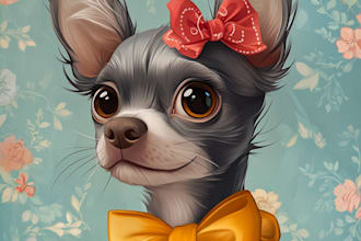 draw cute kawaii dog, cat, or other pets in cartoon style