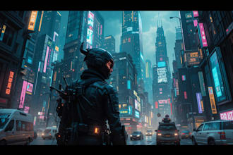 draw a cyberpunk futuristic city art