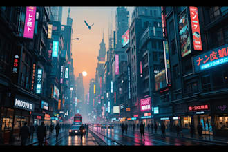 design a cyberpunk futuristic city and background