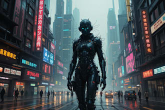 draw a cyberpunk futuristic city illustration