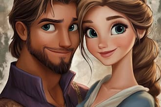 draw cartoon disney portrait for couple