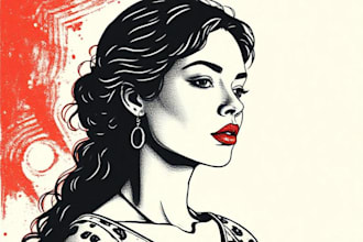 create a portrait print linocut style digital art
