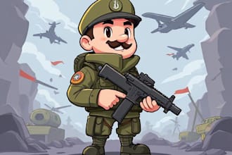 draw 2d military character and military related illustrations