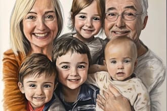 draw a realistic family or group portrait from a photo