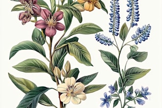 make a botanical illustration of flowers, plants