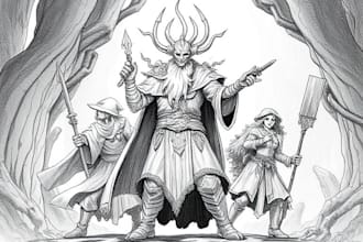 draw dnd character game art, sheet, dnd party game art,