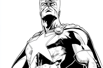draw black and white comic superhero character line art