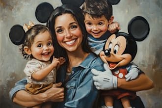 draw disney family couple cartoon portrait