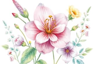 paint watercolor botanical illustration of flowers, plants,