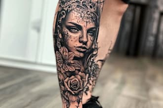 do unique blackwork, patchwork, and fine lines custom tattoo