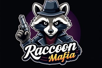 design high quality raccoon mafia mascot logo with unlimited revision
