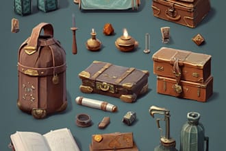 draw realistic 2d game assets ,props,object in blender