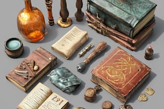 create props and objects, items for your games, 2d art raster