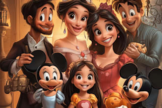 design a professional disney family portrait